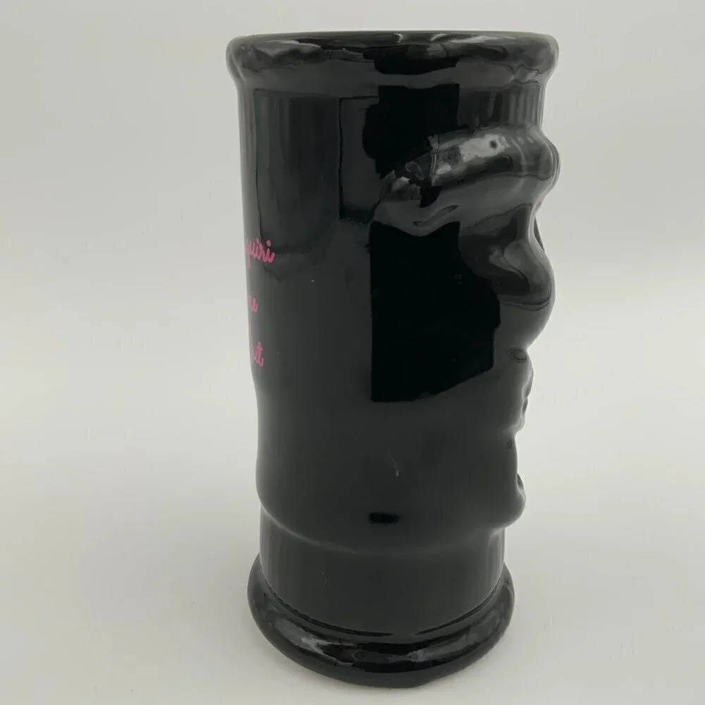 Black Glazed Open Mouth Tiki Tropical Island Tumbler Daiquiri Time Out Made USA - Picture 6 of 7